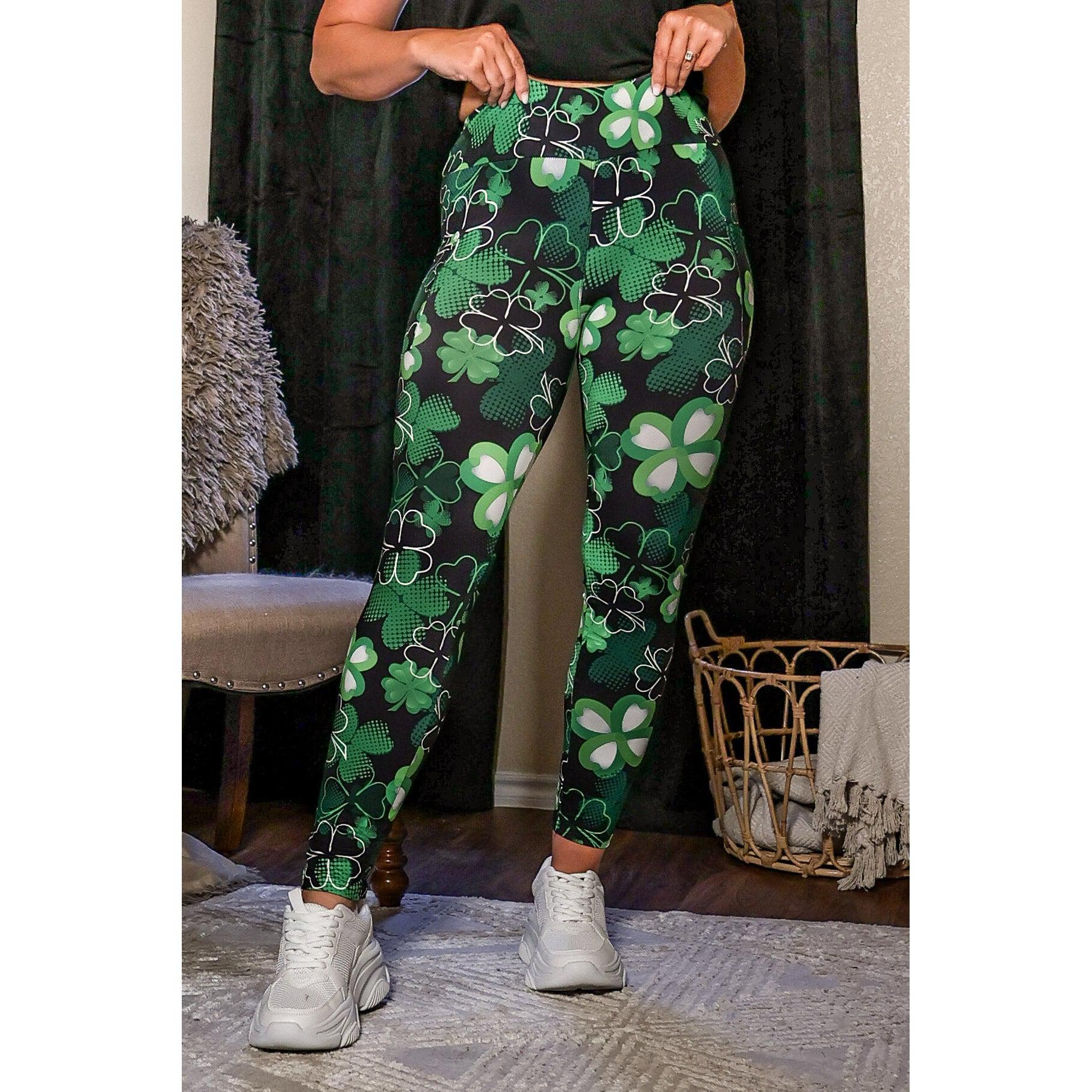 Buttery soft shamrock leggings for women by Julia Rose Festive green St. Patrick’s Day leggings