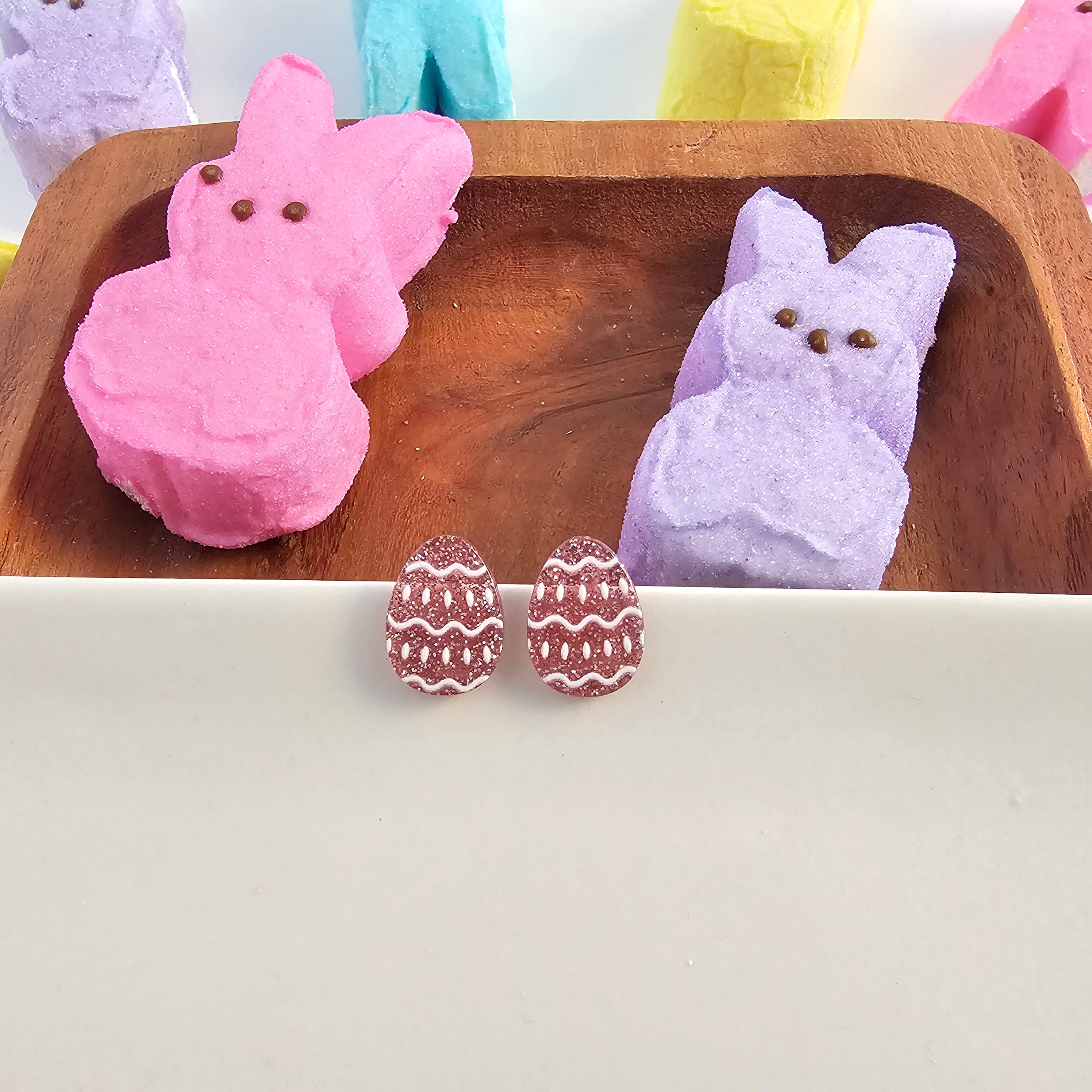 Easter Egg Studs - Pastel Pink Glitter