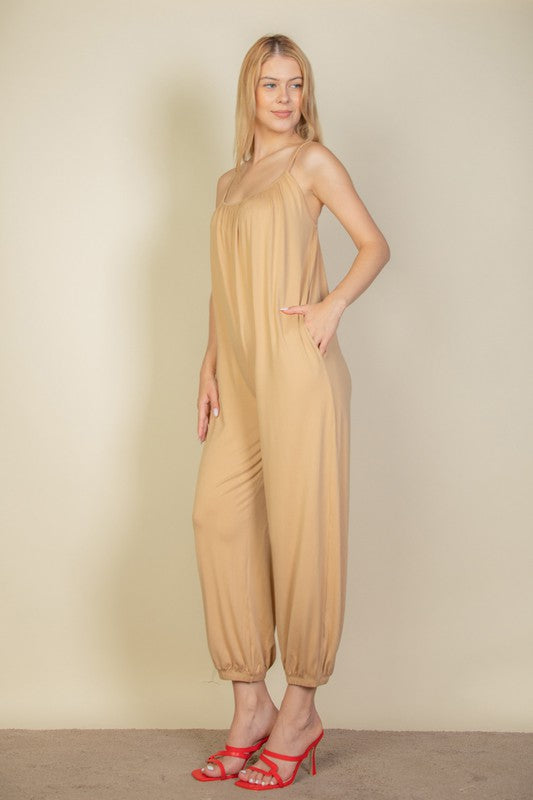 Spaghetti strap solid jumpsuit