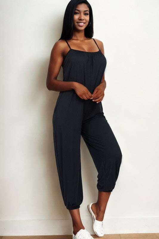 Spaghetti strap solid jumpsuit