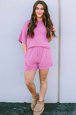 Ribbed Textured Knit Loose Tee and Shorts Set