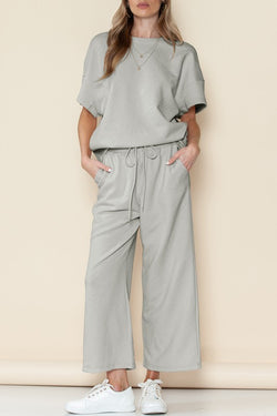 Textured T Shirt and Drawstring Pants Set