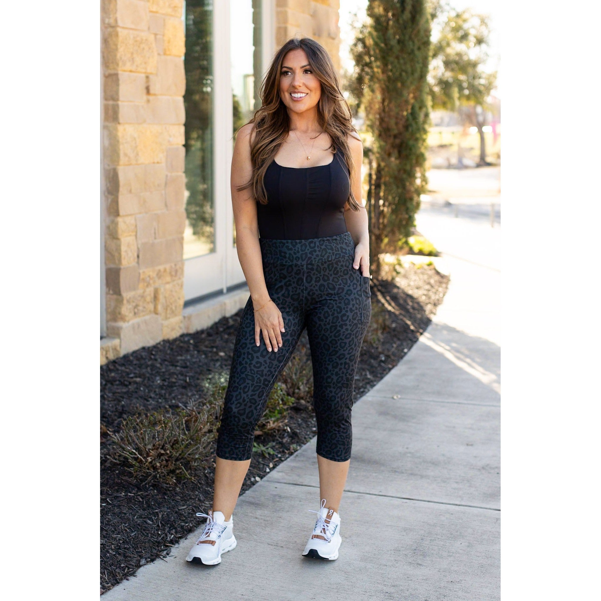 Ready to Ship | Black LEOPARD CAPRI with POCKETS  - Luxe Leggings