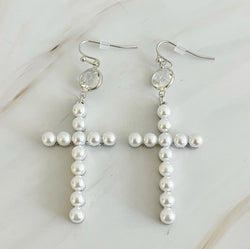 Pearl Cross Dangle Earrings