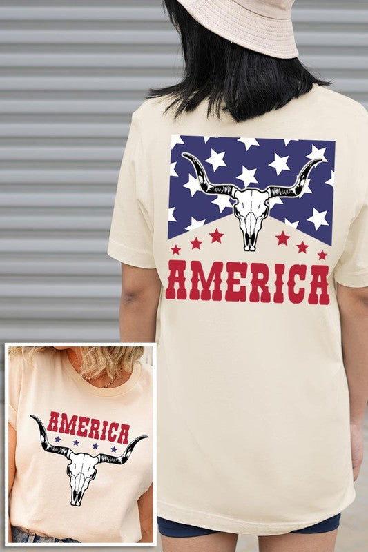 America Bull Skull Graphic T Shirts
