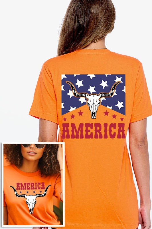 America Bull Skull Graphic T Shirts