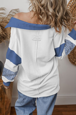 Striped Colorblock Patchwork Collar Sweatshirt