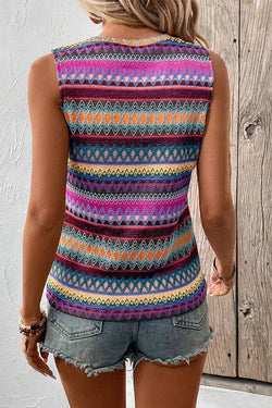 Women Wavy Pattern Round Neck Sleeveless Top