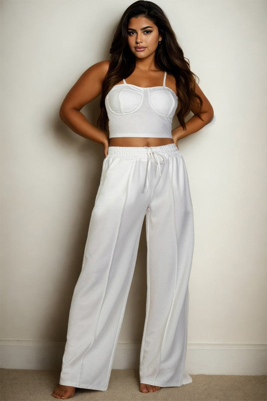 Plus Bustier Crop Cami Top & Pocket Straight Pants