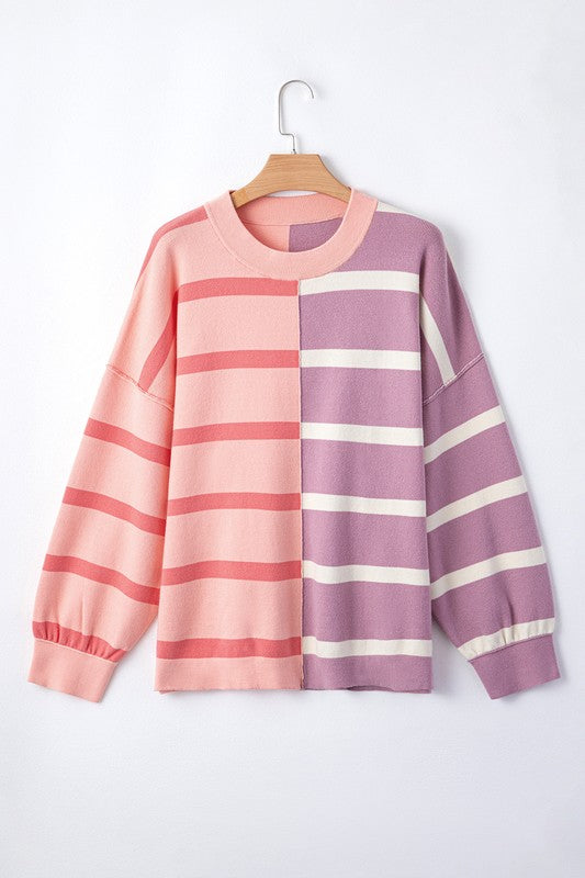 Striped Colorblock Drop Shoulder Sweater