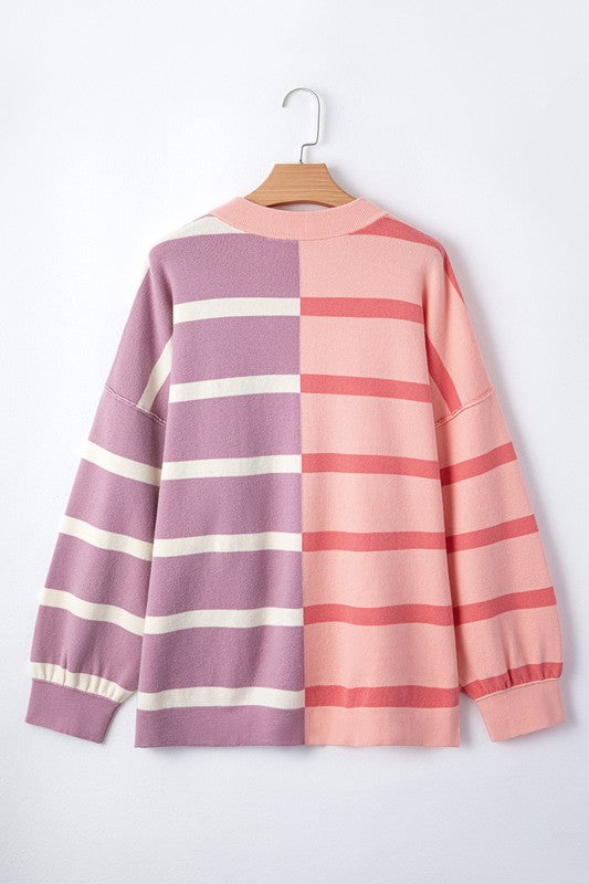 Striped Colorblock Drop Shoulder Sweater