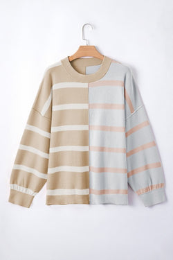 Striped Colorblock Drop Shoulder Sweater