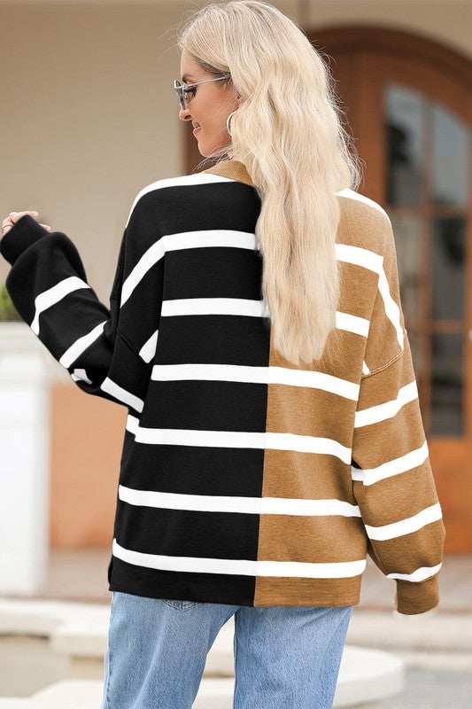 Striped Colorblock Drop Shoulder Sweater