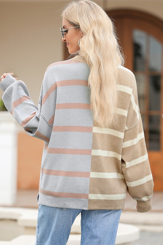 Striped Colorblock Drop Shoulder Sweater