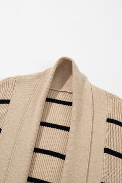 Stripe Side Pockets Open Front Cardigan