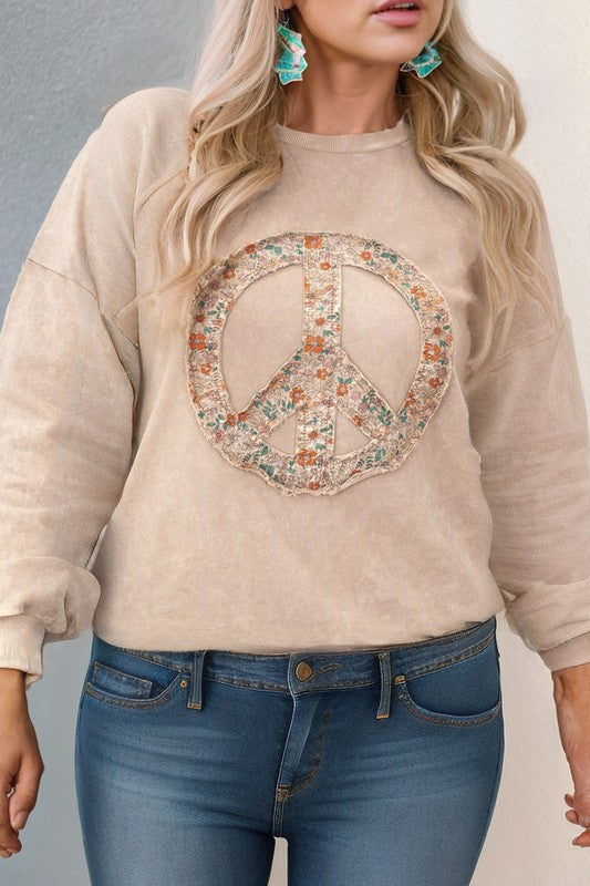 Floral Peace Graphic Washed Plus Size Sweatshirt