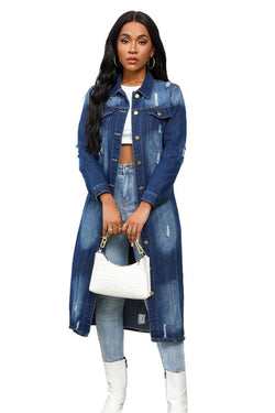 WOMEN MAXI LONG DENIM JACKET