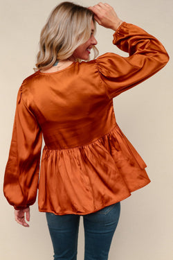 Tied Up in Style Rust Ribbon Blouse