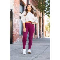 *Ready to Ship | Maroon Full Length Leggings with Pocket