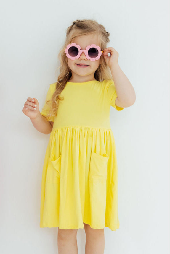 Yellow S/S Pocket Twirl Dress