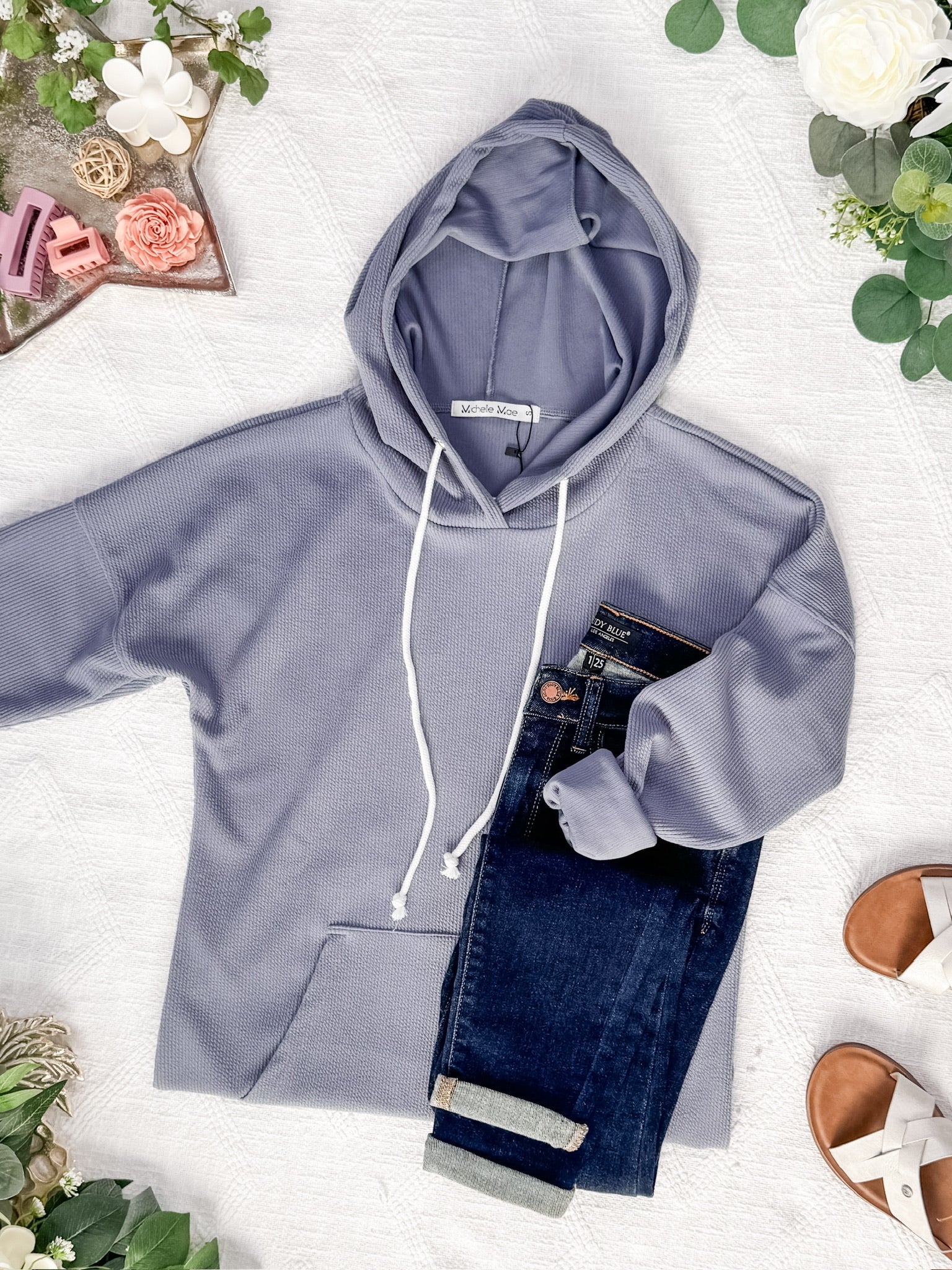 Kacey Ribbed Hoodie - Dusty Blue