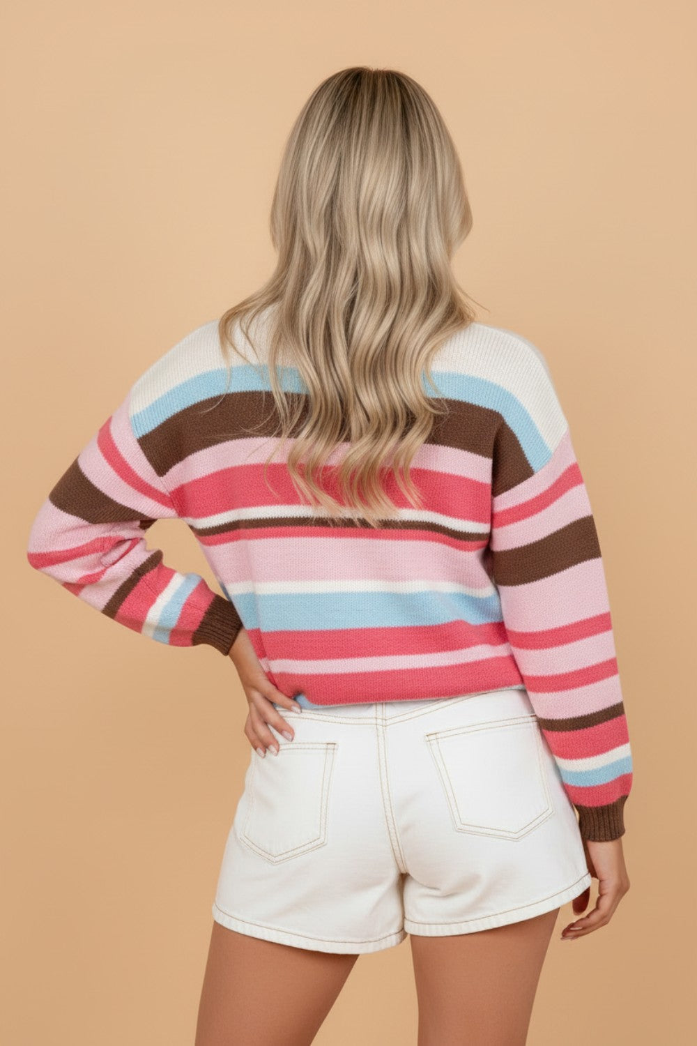 Stripe Colorblock Long Sleeve Drop Shoulder Cardigan