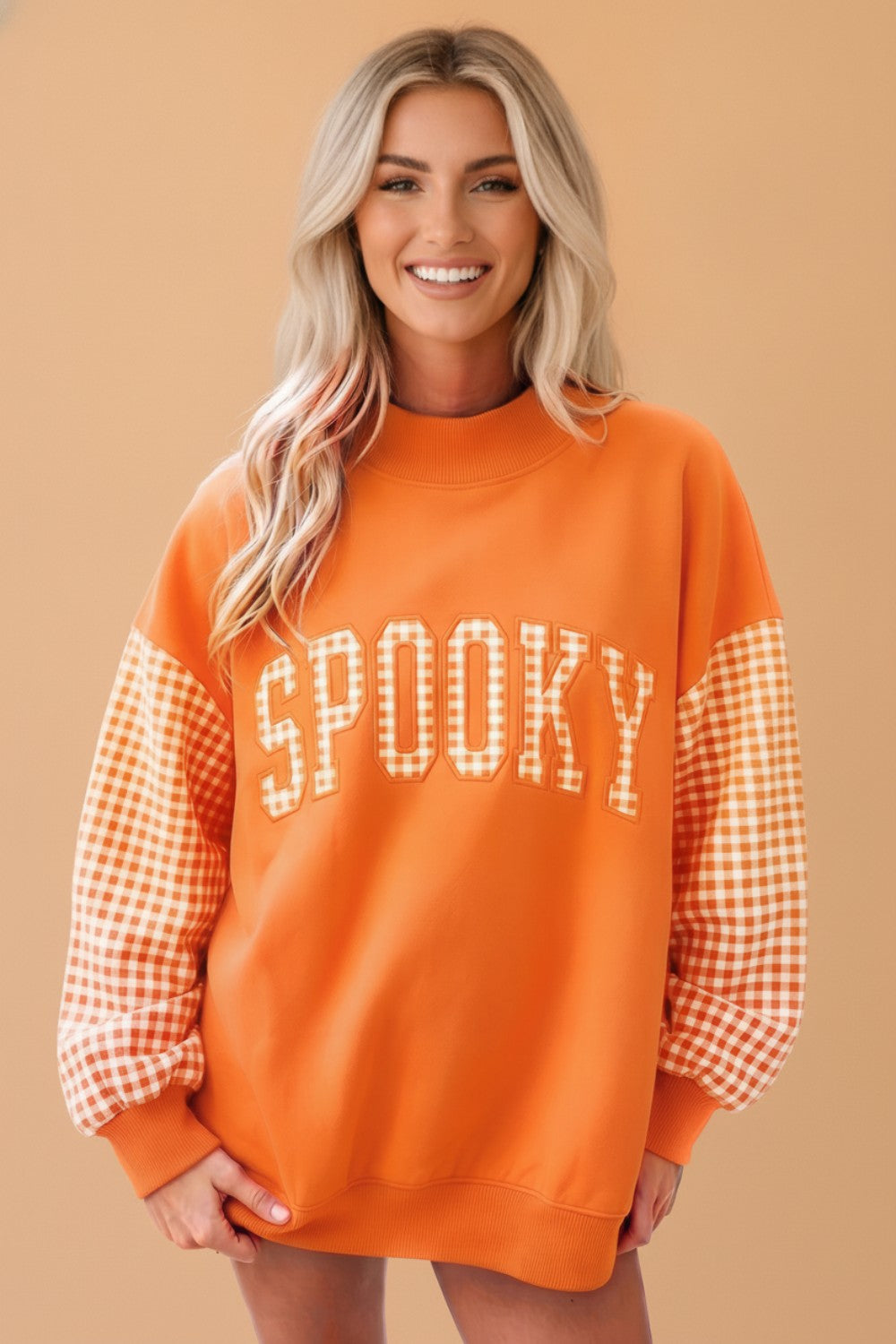 JOLLY & SPOOKY Gingham Patchwork Oversized Sweatshirt