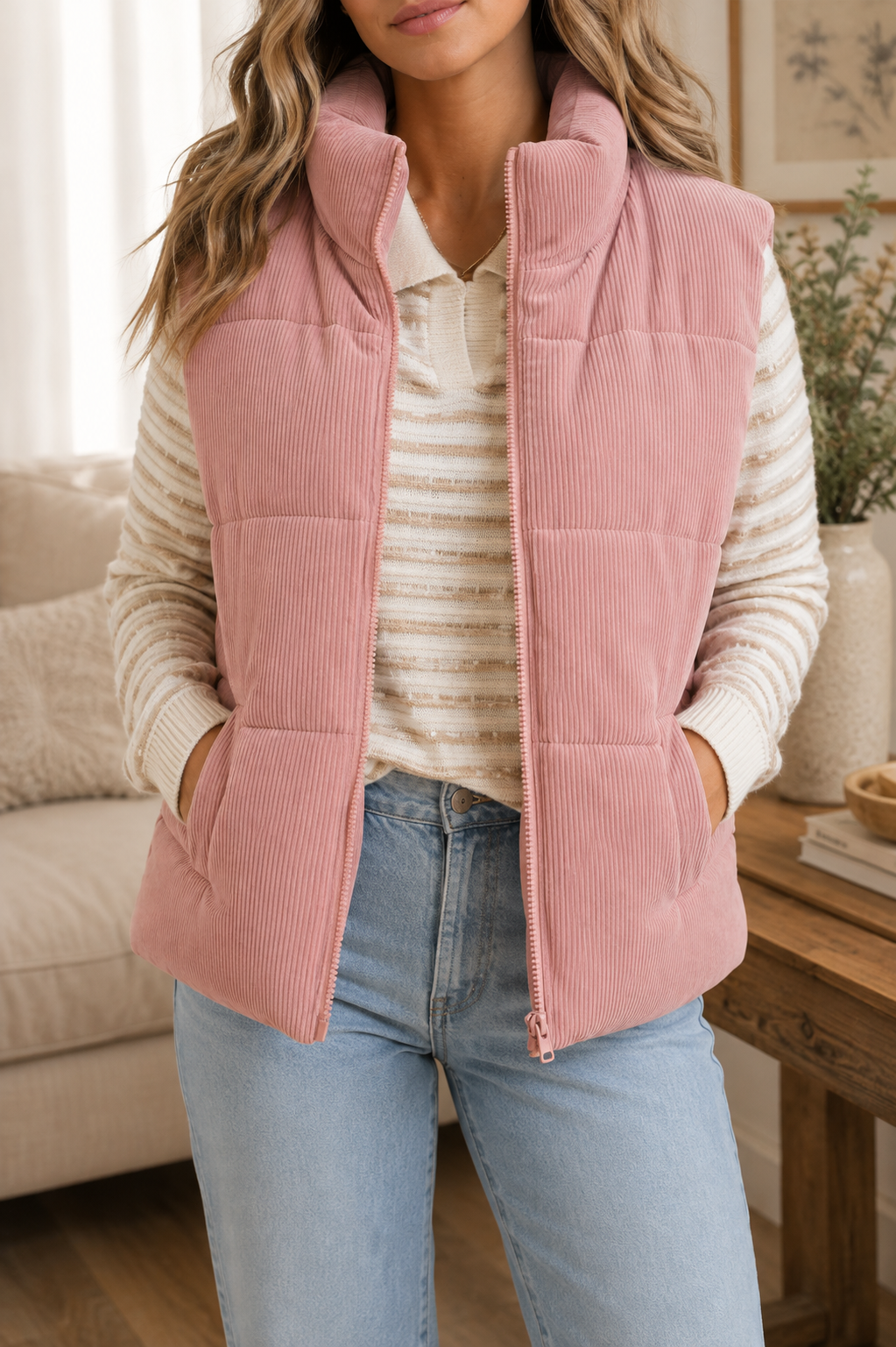 Corduroy Zip Up Puffer Vest WTW