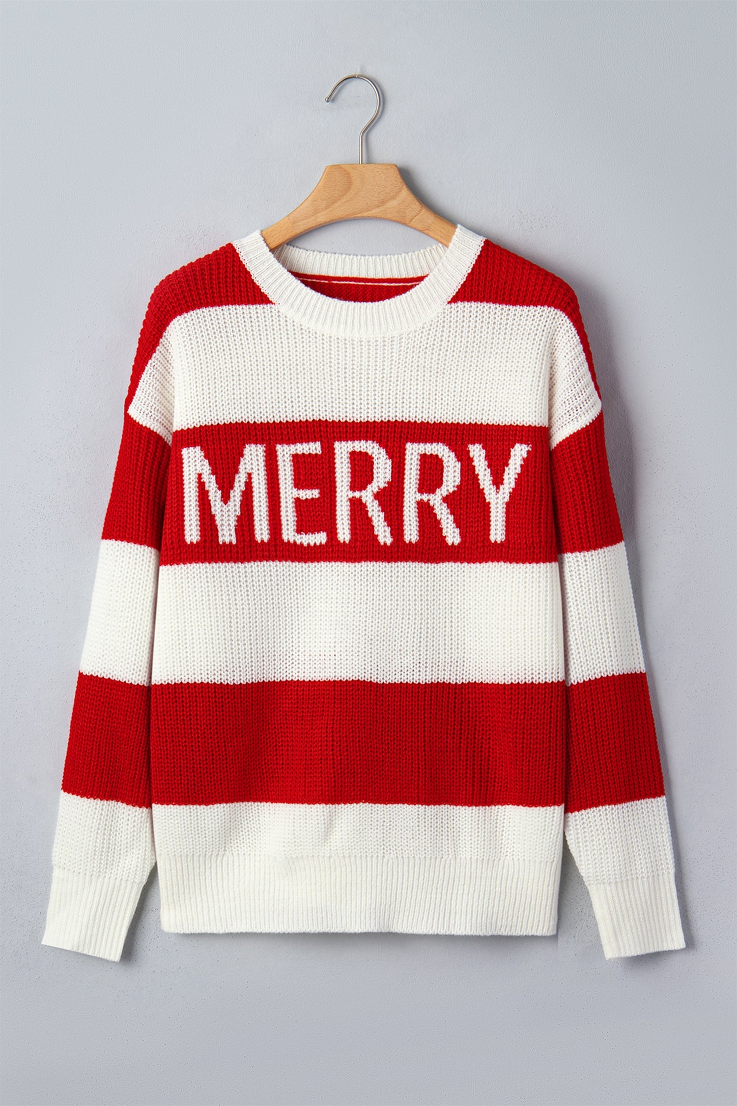 Christmas MERRY Stripe Drop Shoulder Loose Knit Sweater