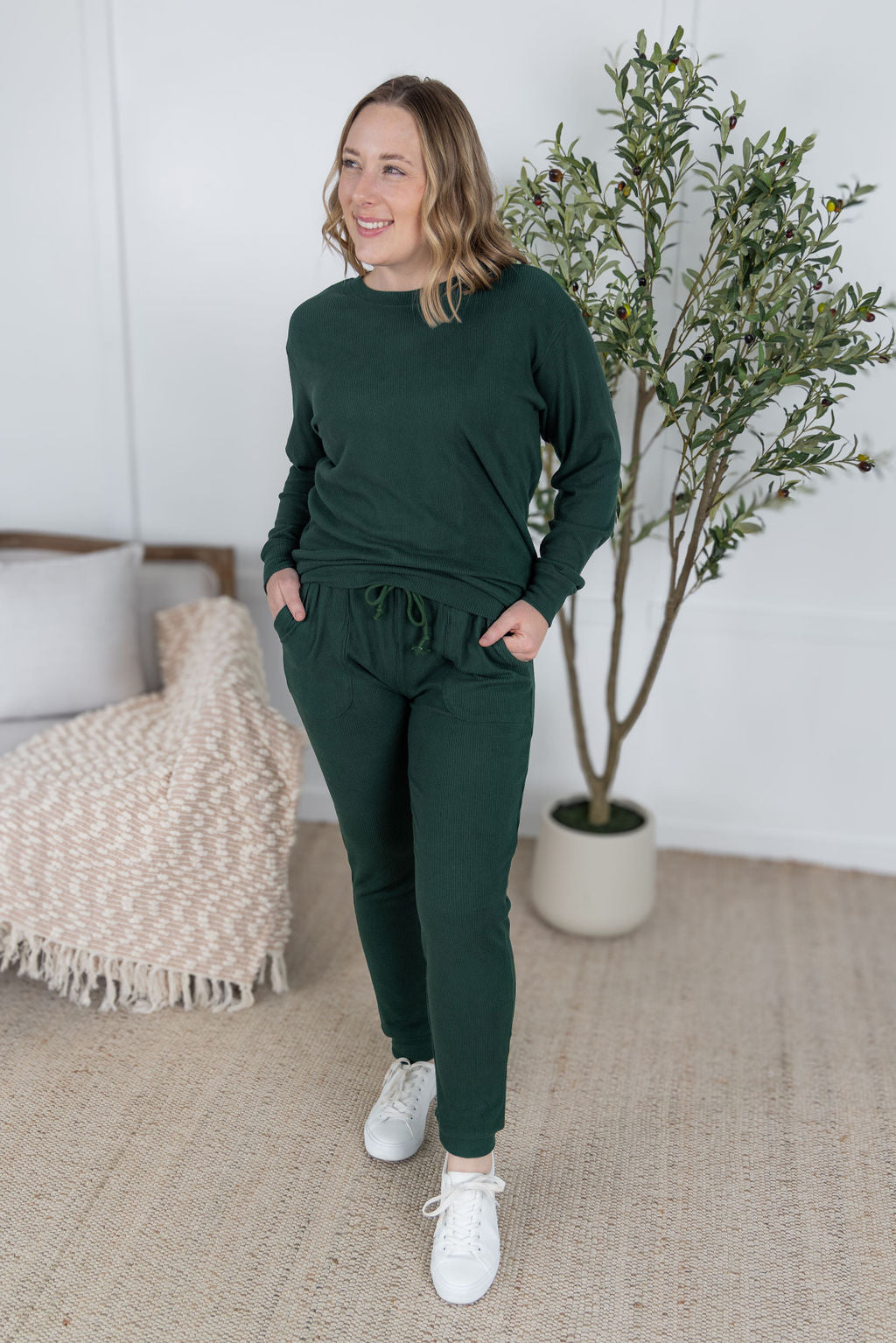Corrine Ribbed Pullover Top - Hunter Green