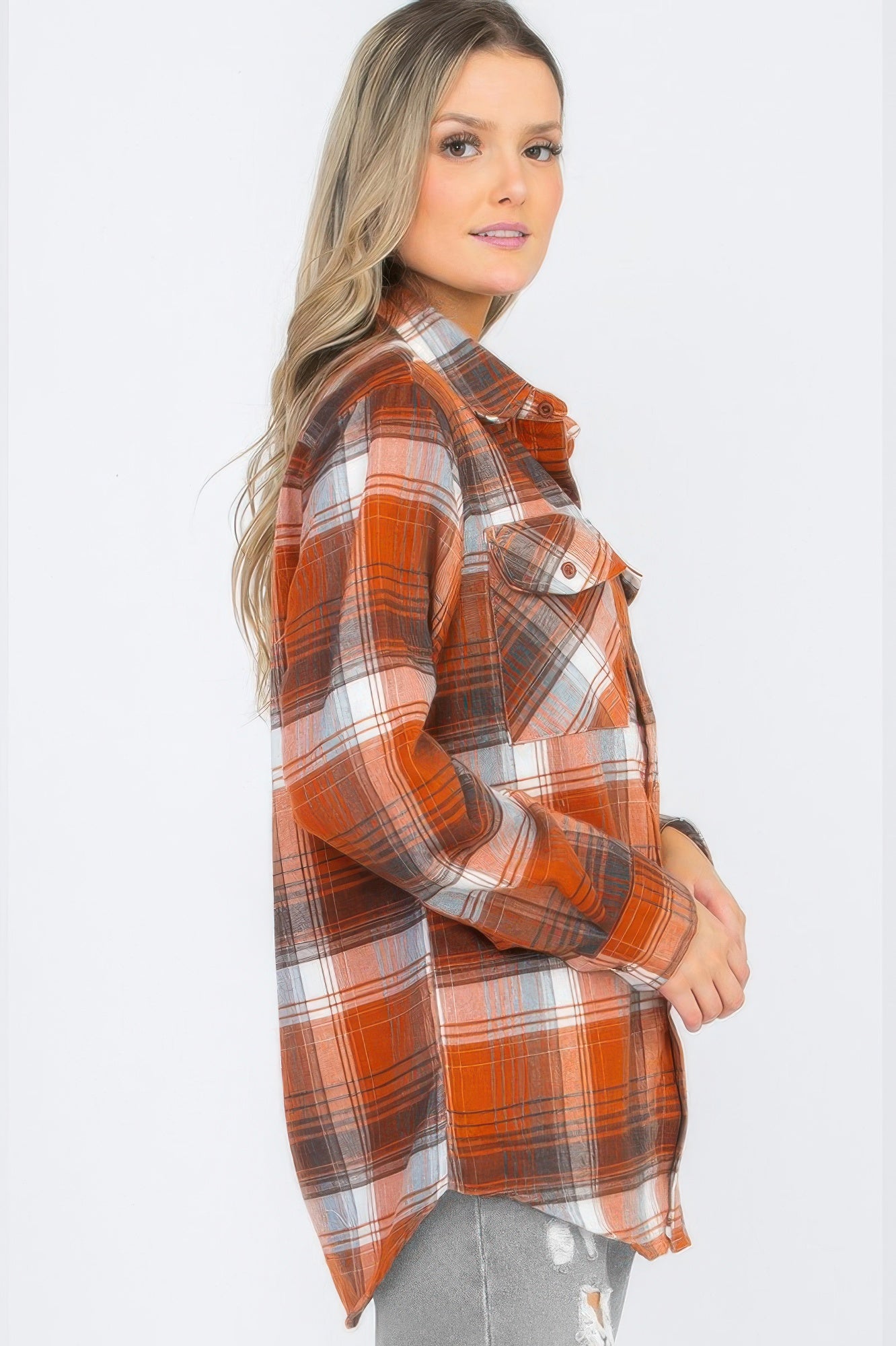 Womens Boyfriend Long Sleeve Checkered Flannel