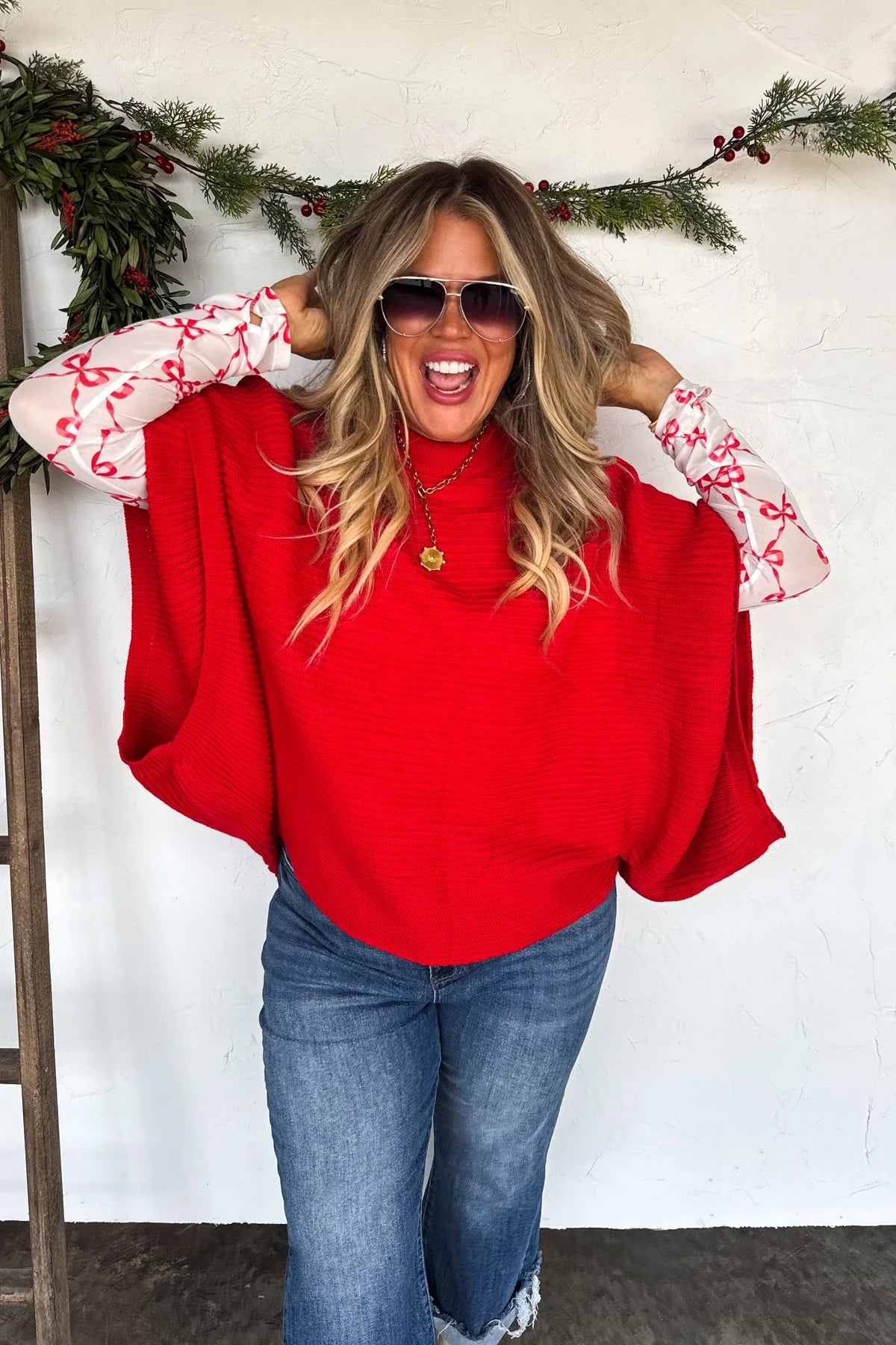 RTS- CHRISTMAS MEG PULLOVER PONCHO