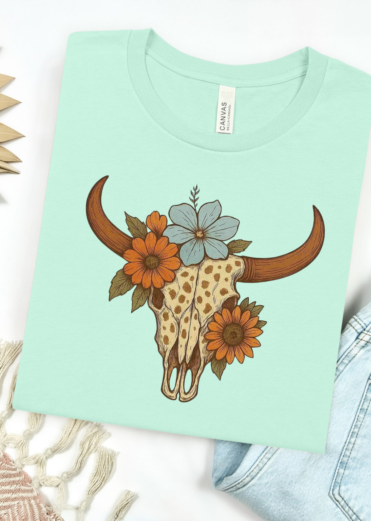Boho Bloom Longhorn Tee Bella Canvas T-Shirt