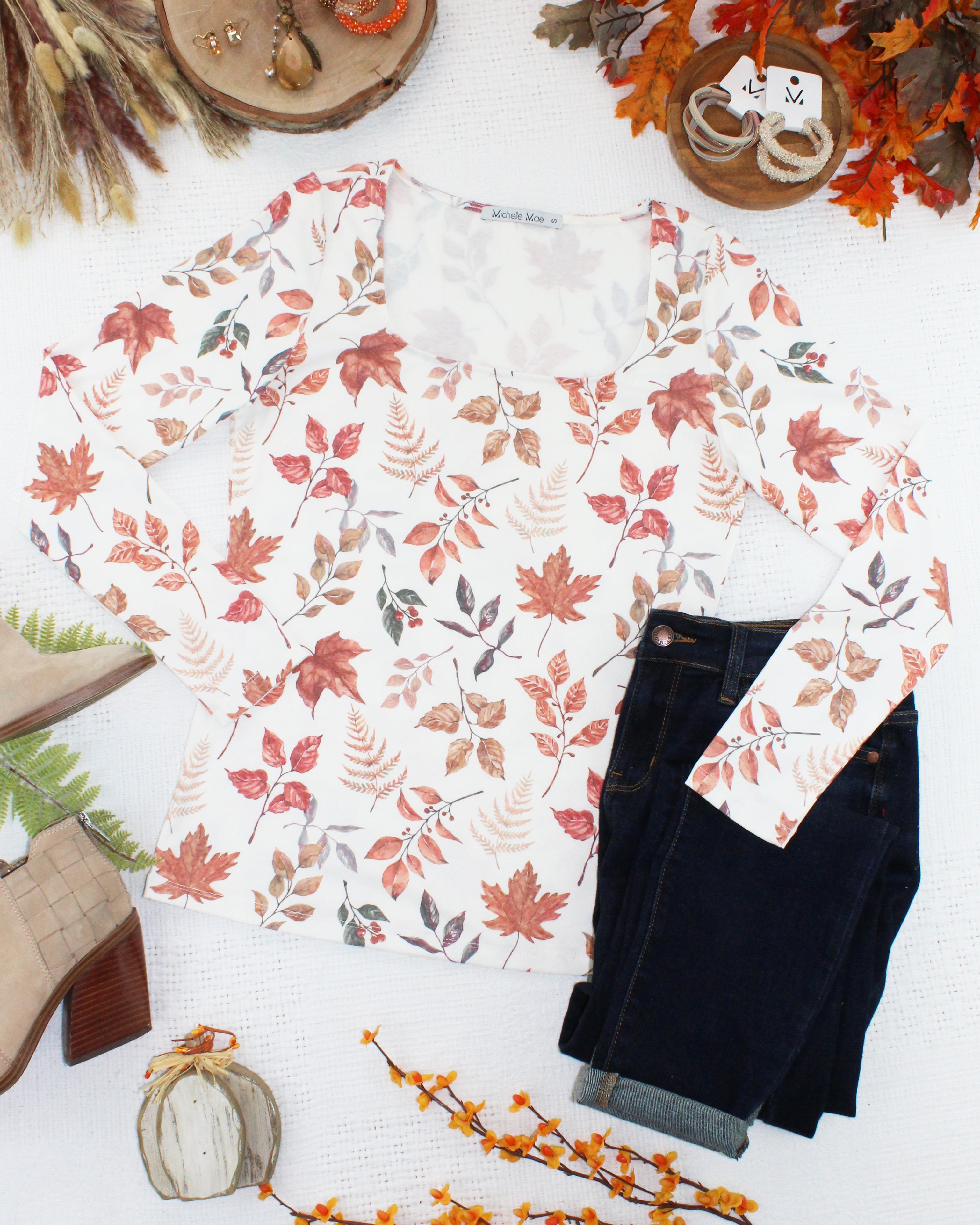 Alyssa Long Sleeve Top - Harvest Leaves