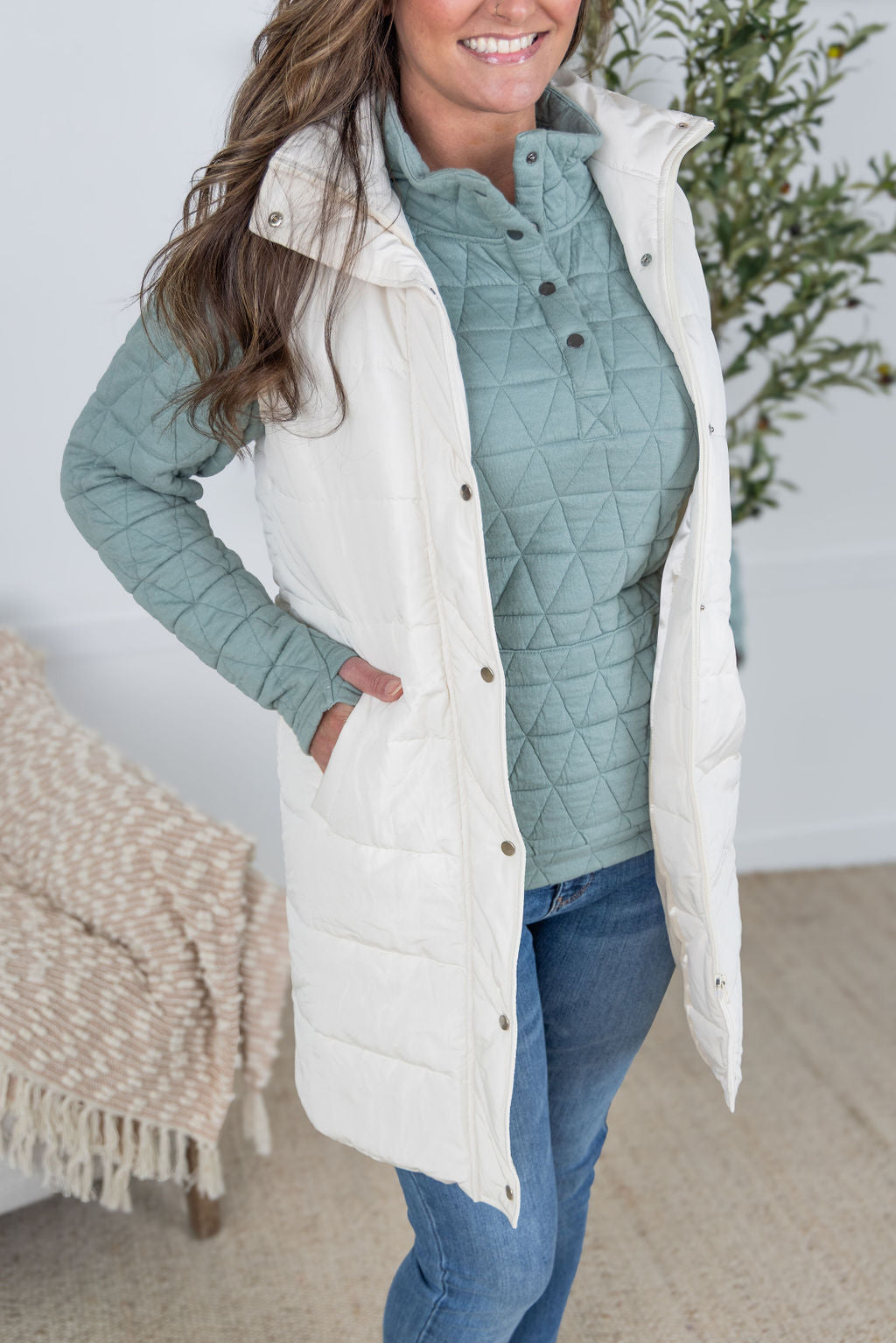 Harlow Long Vest - Cream