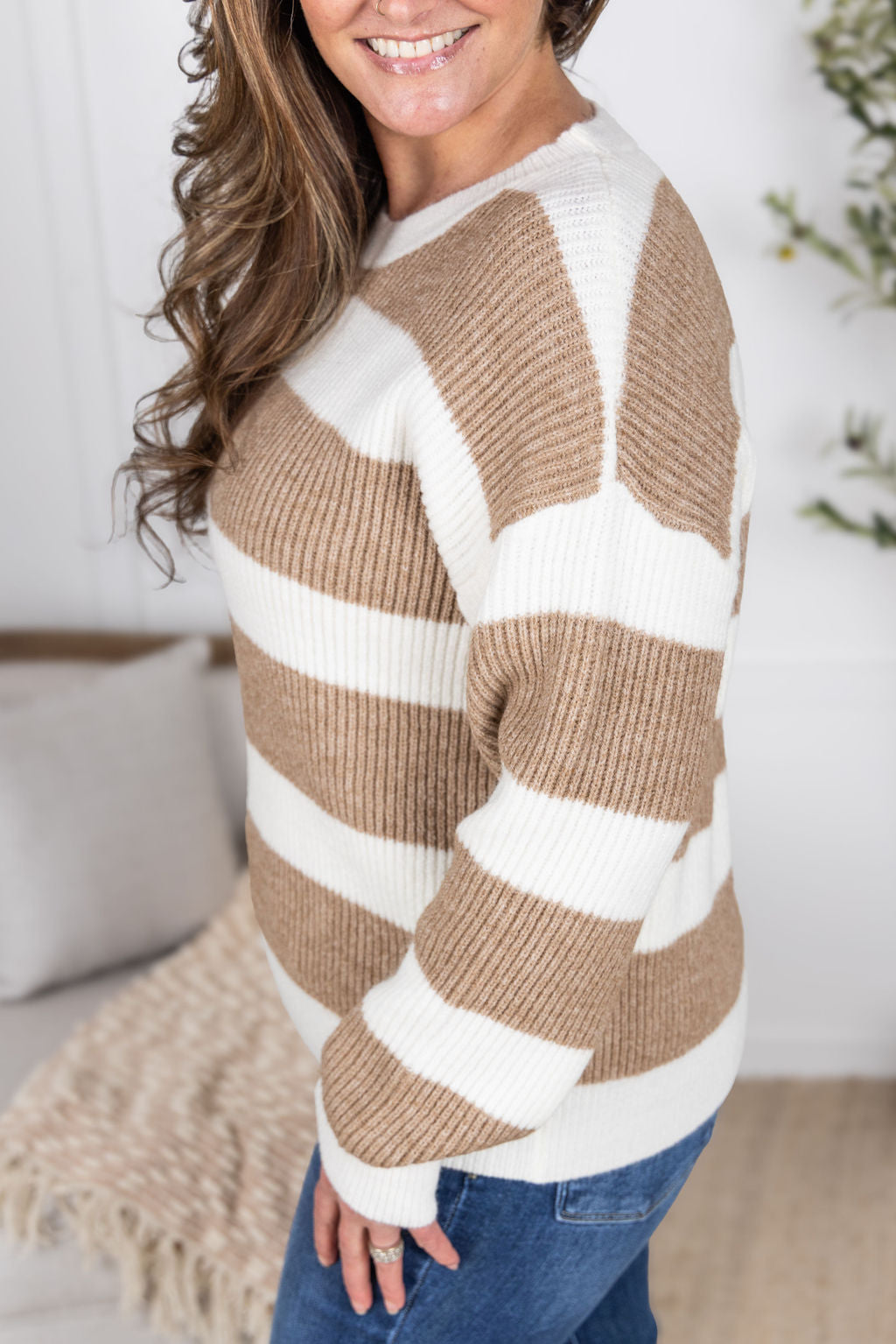 Tan and Ivory Stripe Sweater