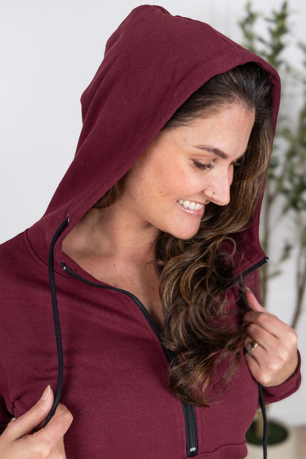 Pixie Pocket Halfzip Hoodie - Burgundy