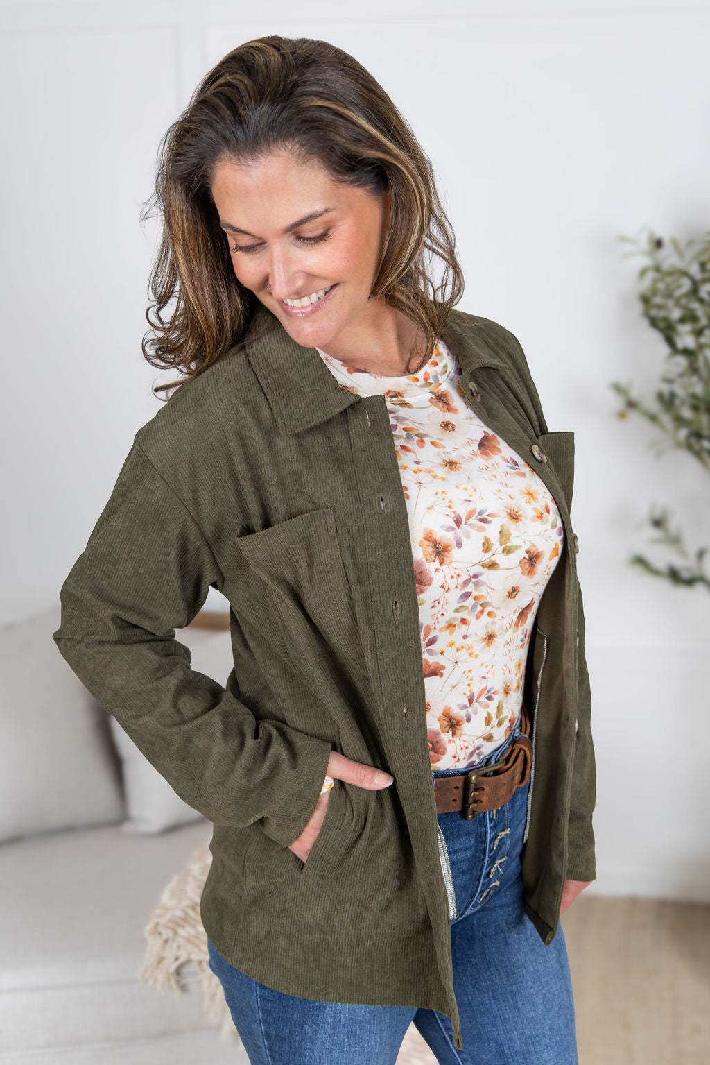 Lightweight Corduroy Button Down - Olive