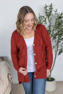 Chelsea Checkered Cardigan - Brick