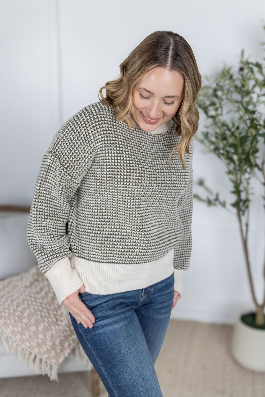 Charlotte Sweater - Olive and Cream