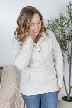 Geometric Button Snap Pullover - Oatmeal