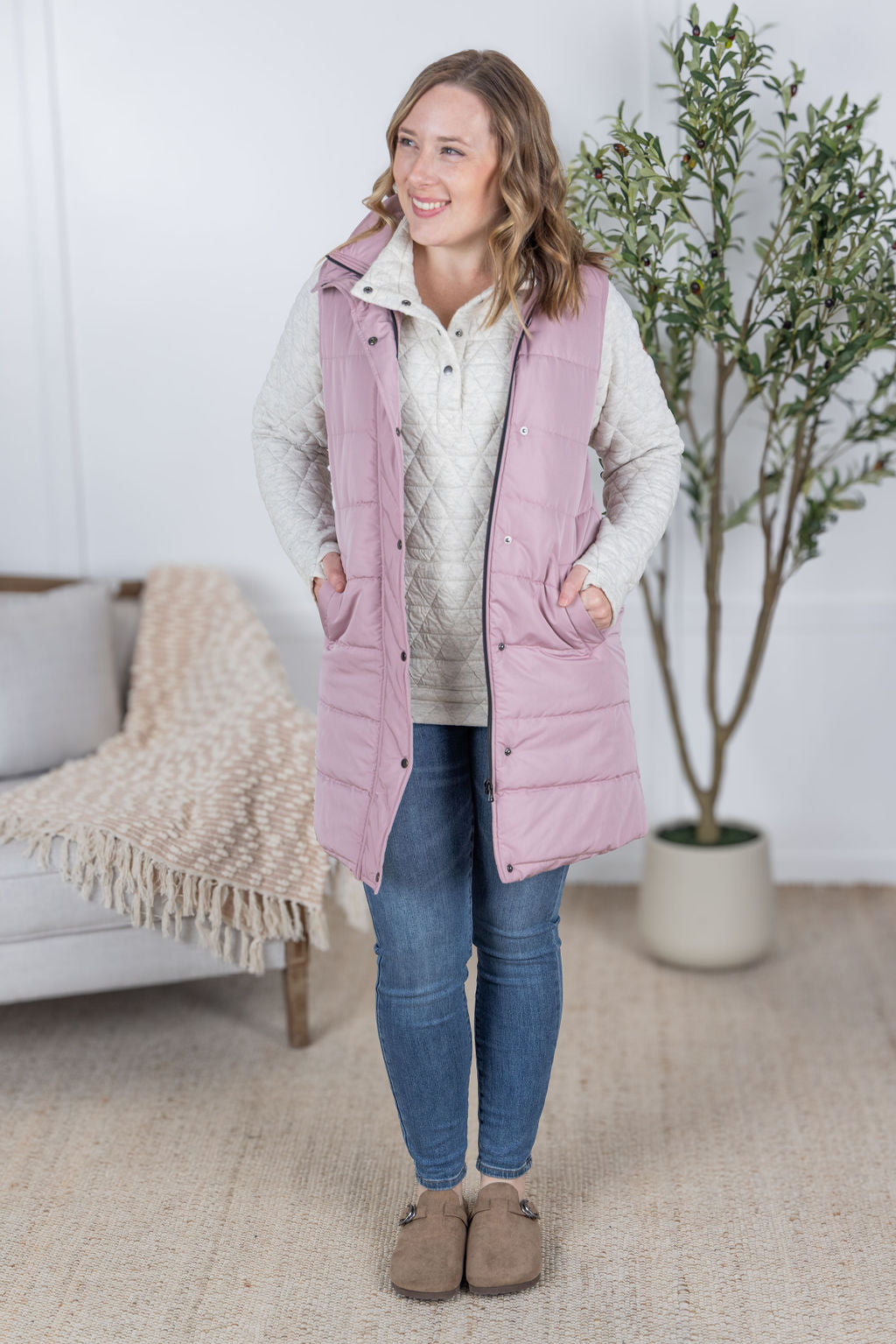 Harlow Long Vest - Blush