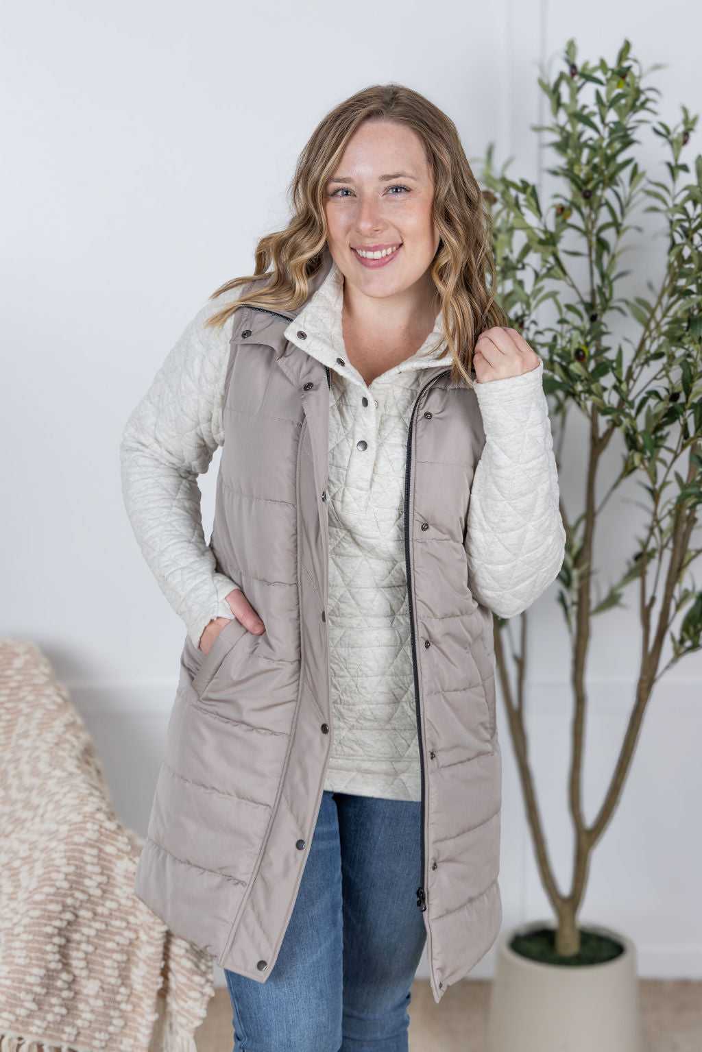 Harlow Long Vest - Latte