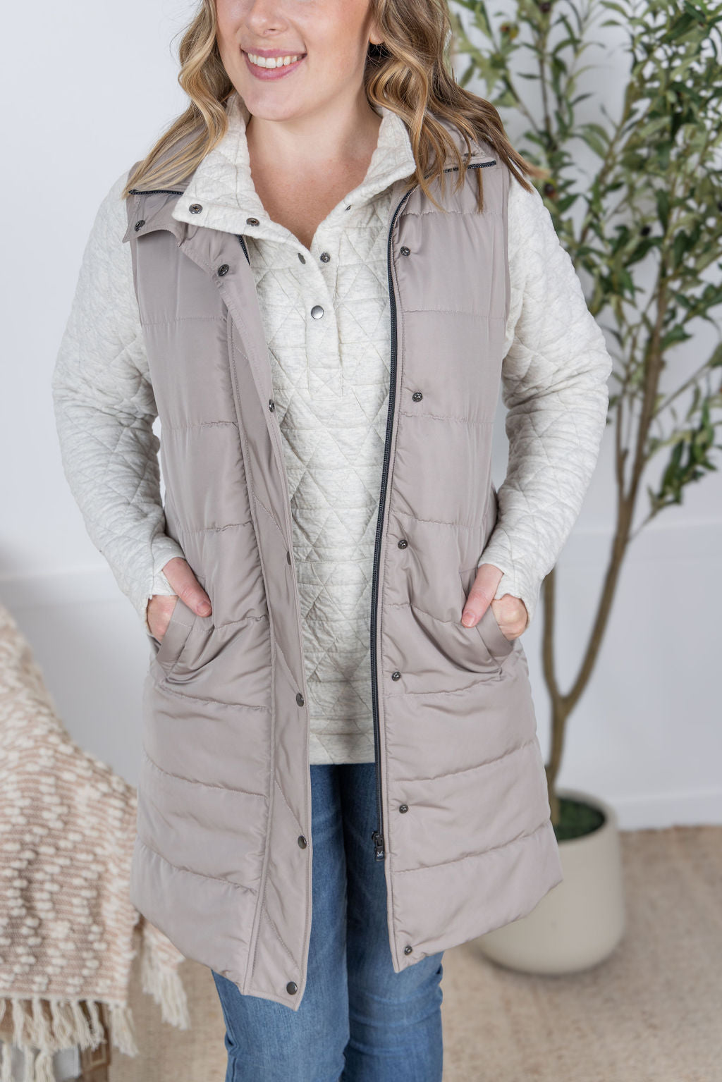 Harlow Long Vest - Latte