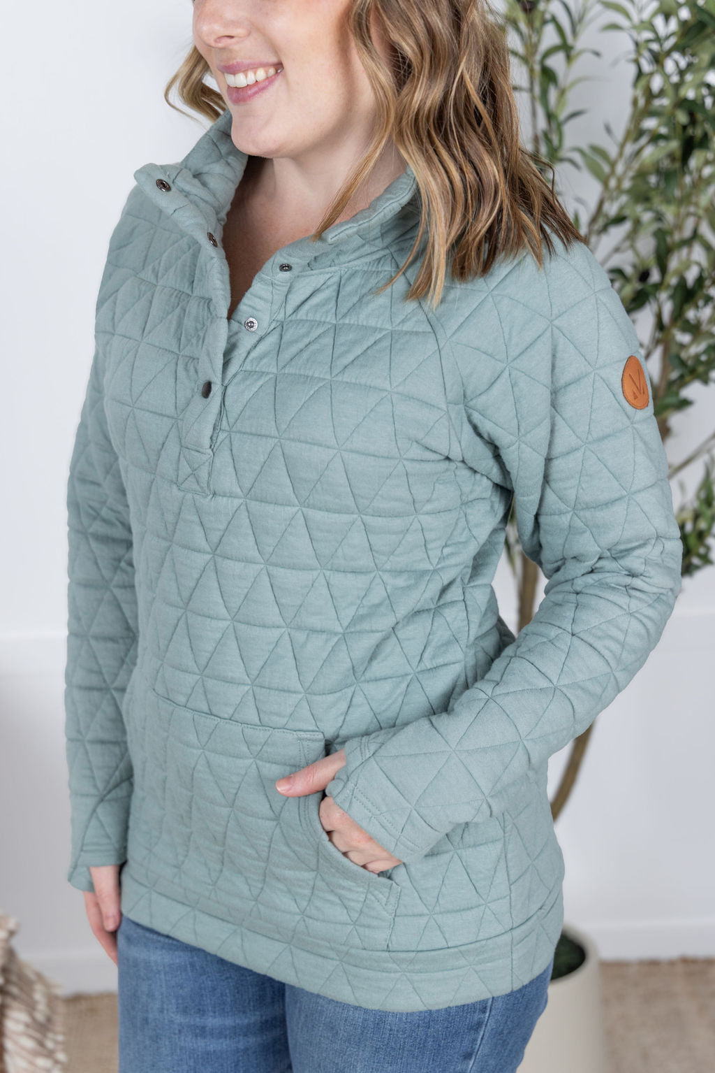 Geometric Button Snap Pullover - Sage