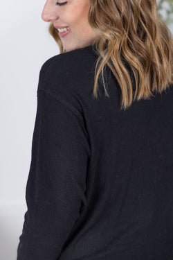 Corrine Ribbed Pullover Top - Black