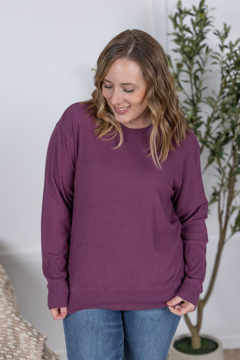 Corrine Ribbed Pullover Top - Plum
