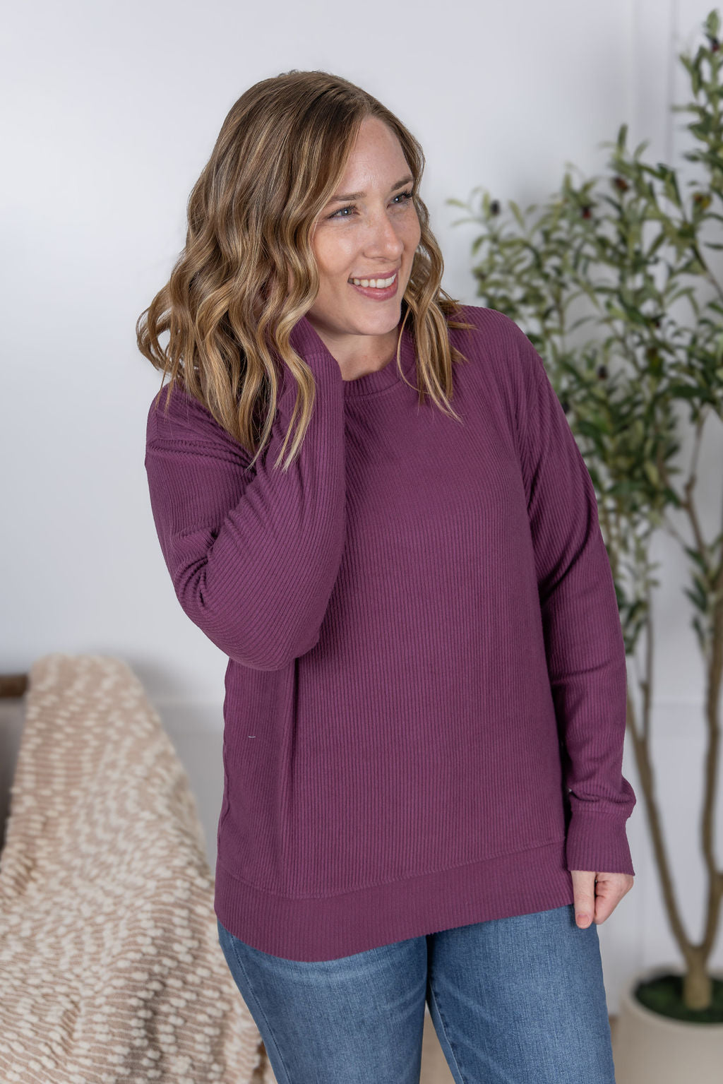 Corrine Ribbed Pullover Top - Plum
