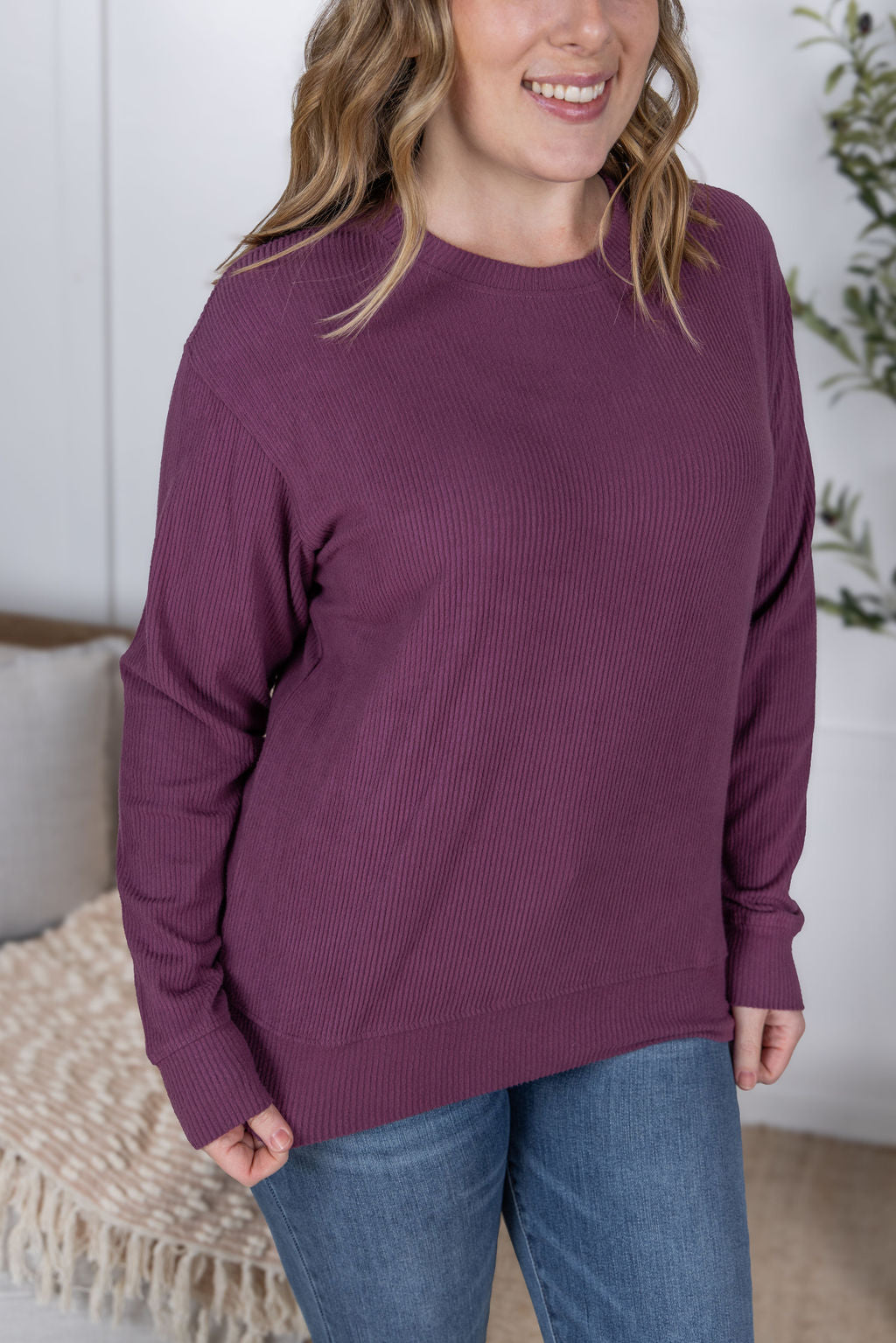 Corrine Ribbed Pullover Top - Plum
