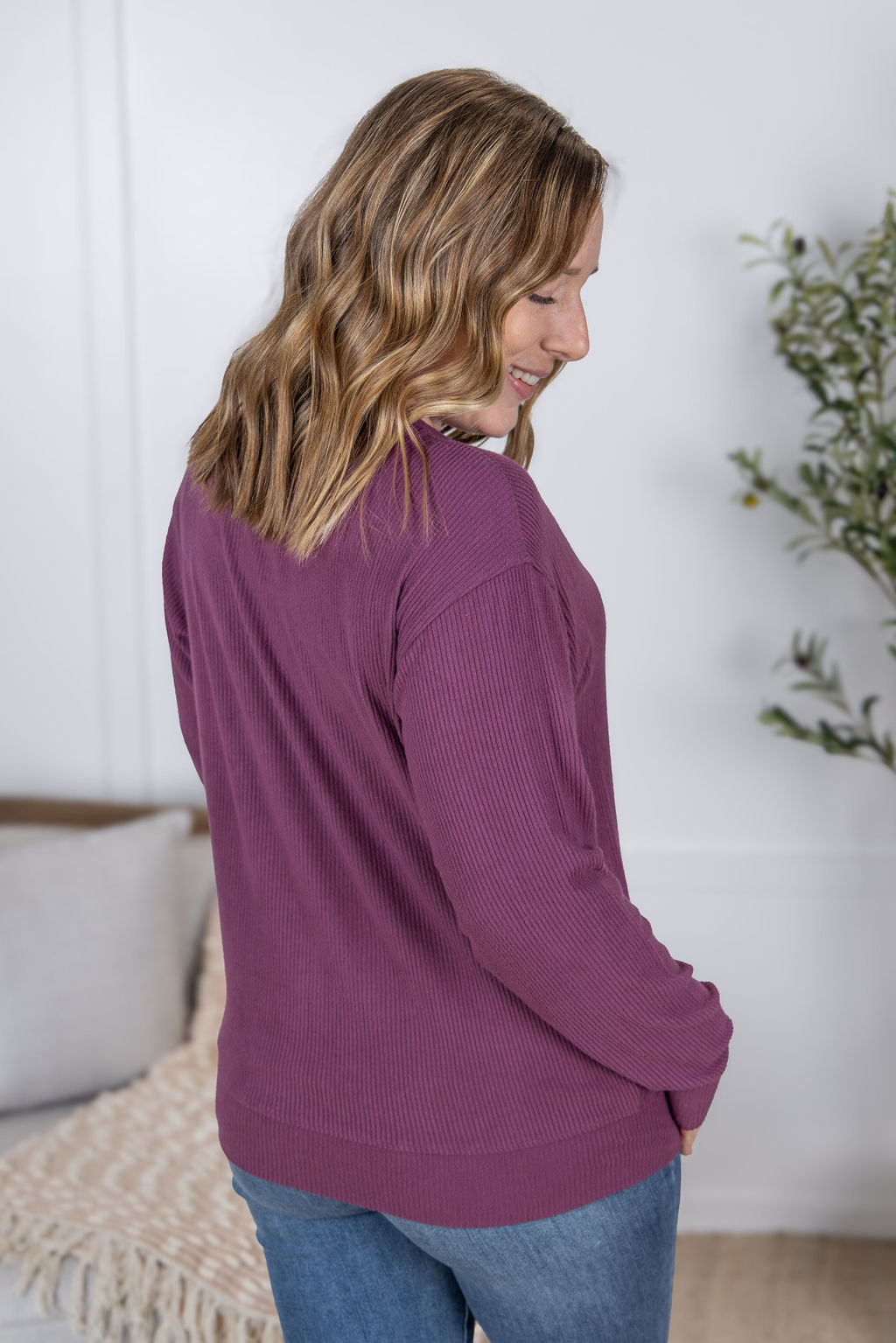 Corrine Ribbed Pullover Top - Plum